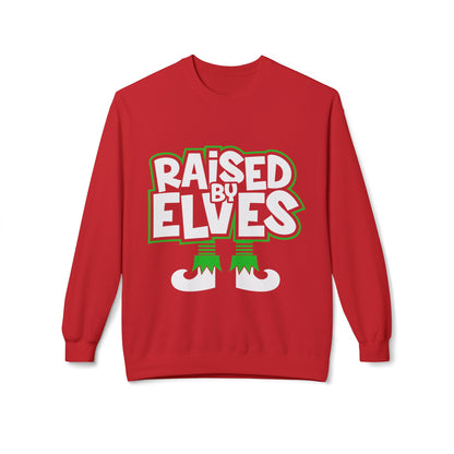 Raised by Elves Sweatshirt – Christmas Funny Holiday Crewneck