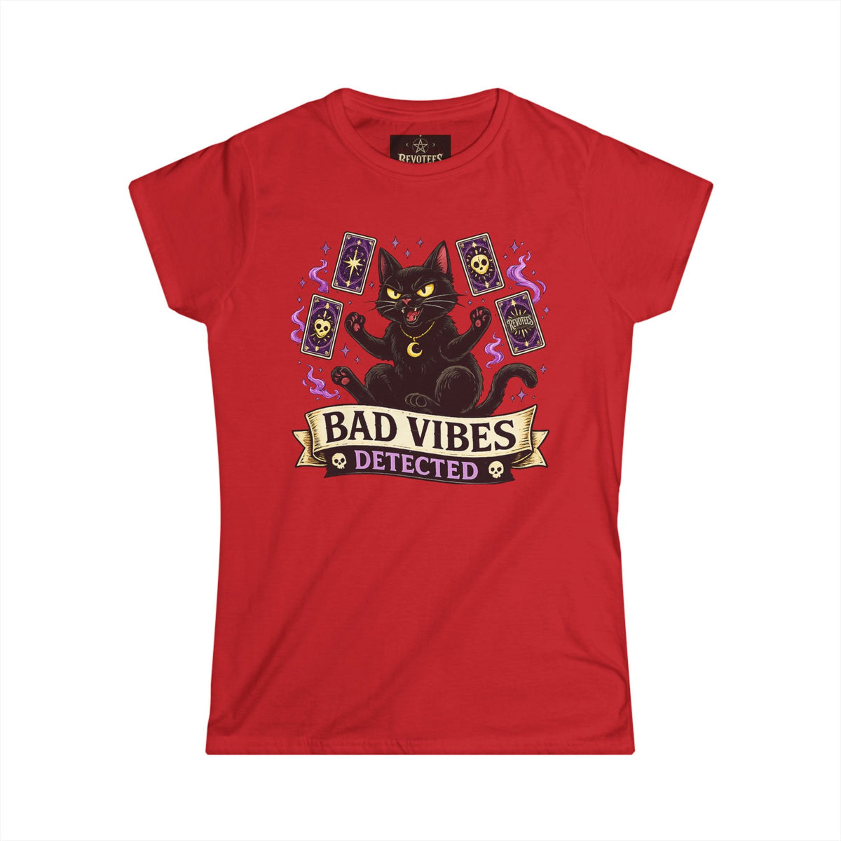 Revotees Bad Vibes Detected Cat Tarot Womens Witchy Graphic T-Shirt - alternate view 9
