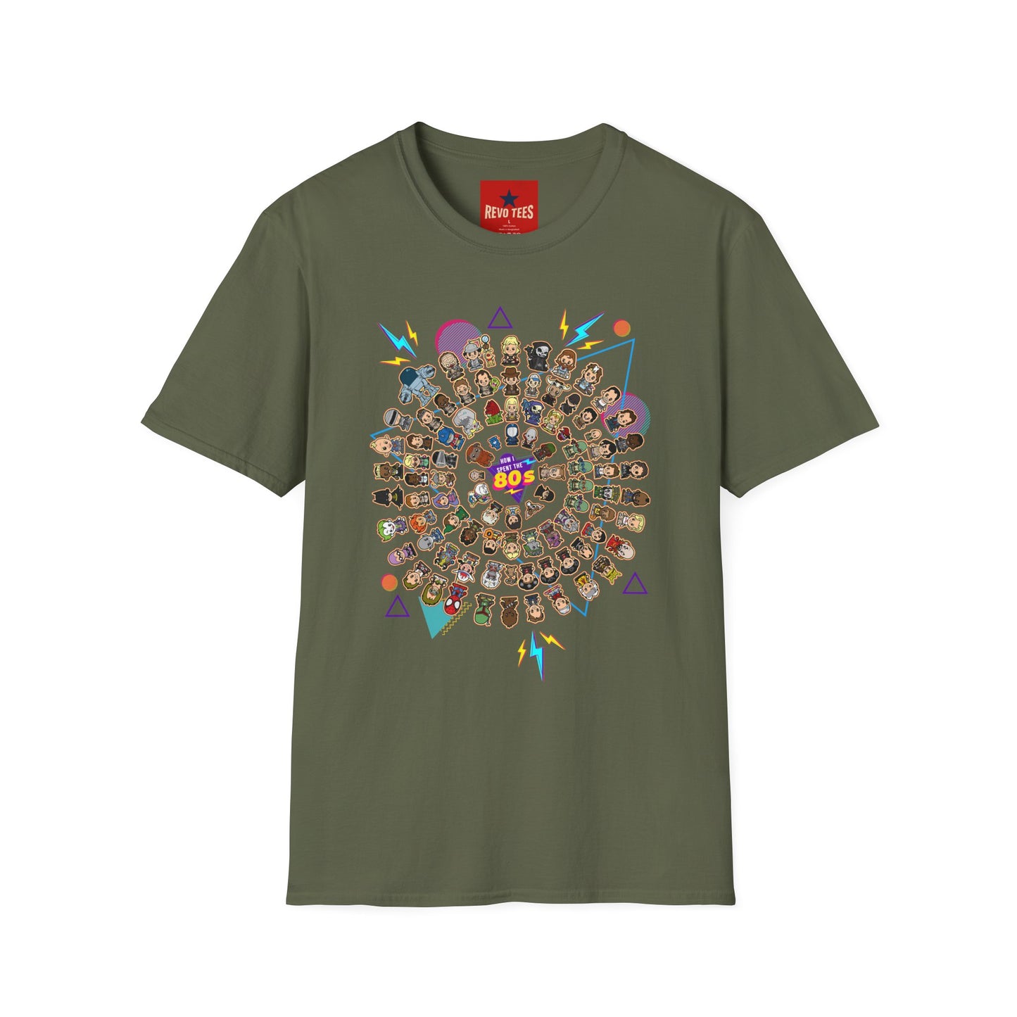 Retro Character Spiral T-Shirt — 80s Cartoon Cast Design