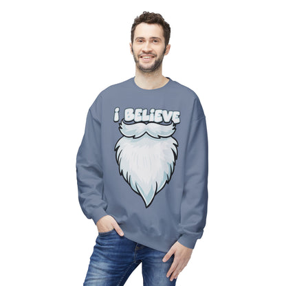"I Believe" Santa Beard Holiday Crewneck Sweatshirt