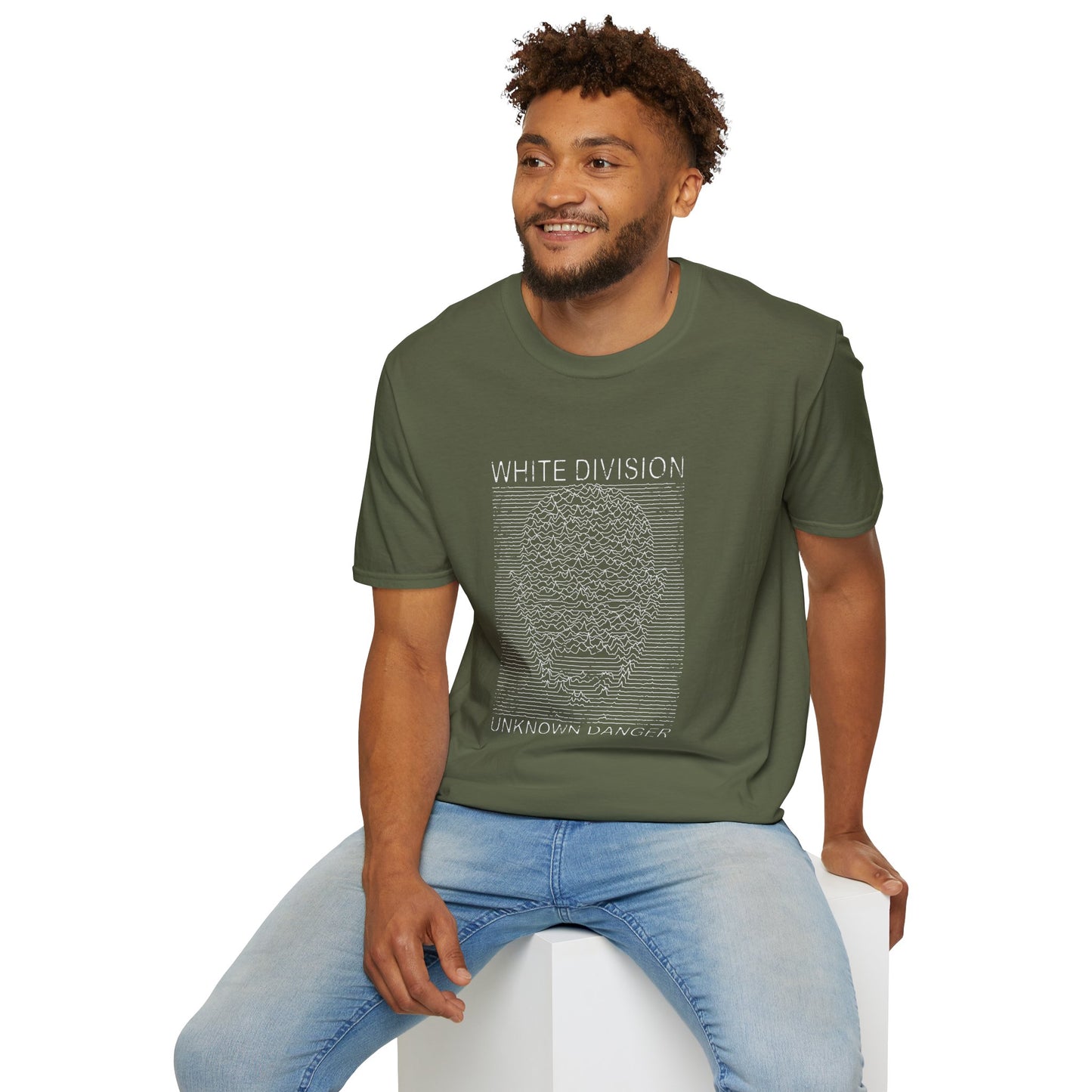 White Division Graphic T‑Shirt — Unknown Danger Retro Wave Design