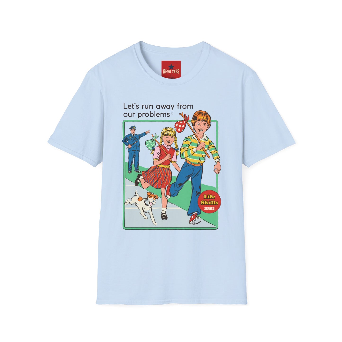 Retro Runaway Kids T-Shirt — "Let's Run Away From Our Problems" Vintage Graphic Tee