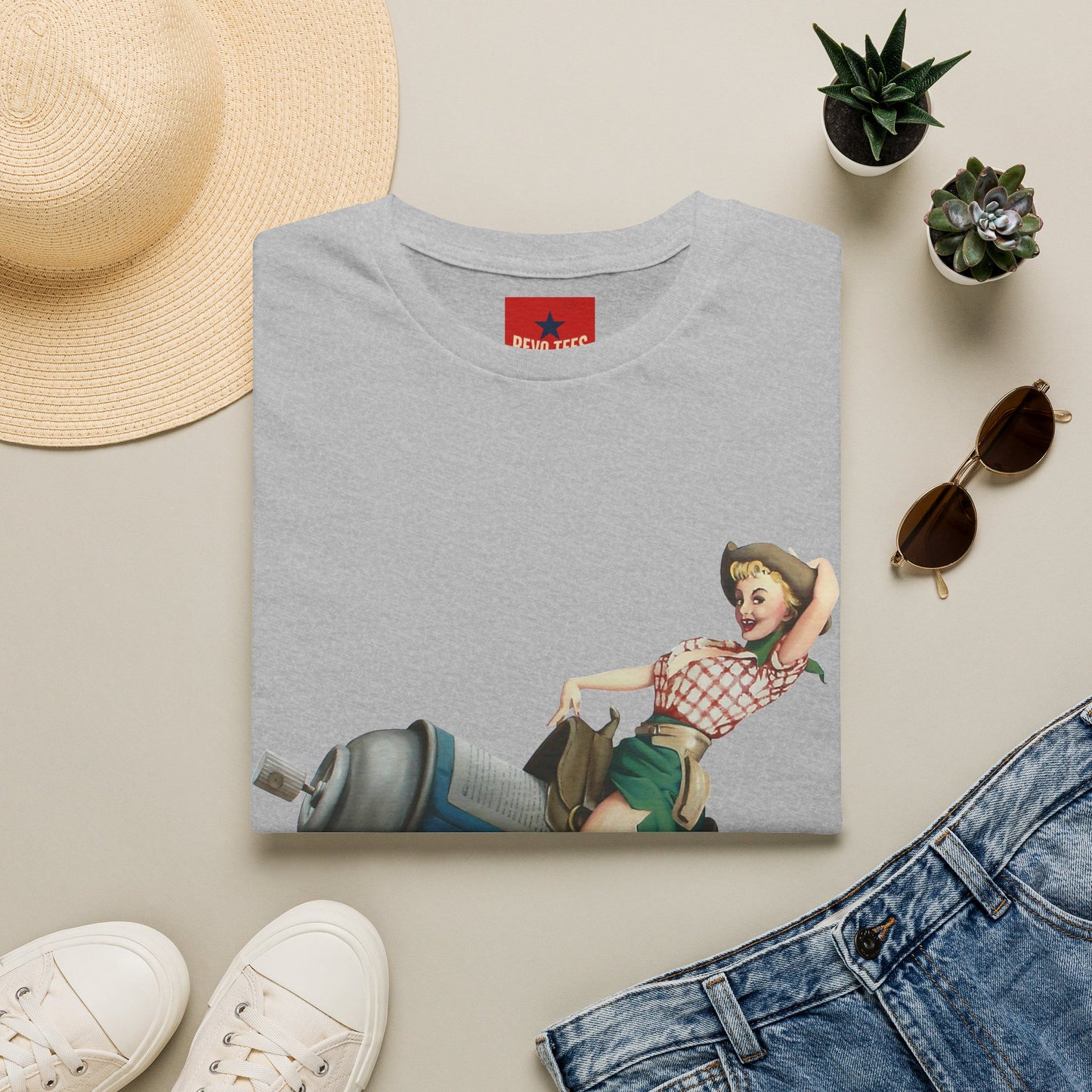 Banksy Pin-Up Cowgirl T-Shirt — Retro Pinup Girl Riding Soda Can Vintage Tee