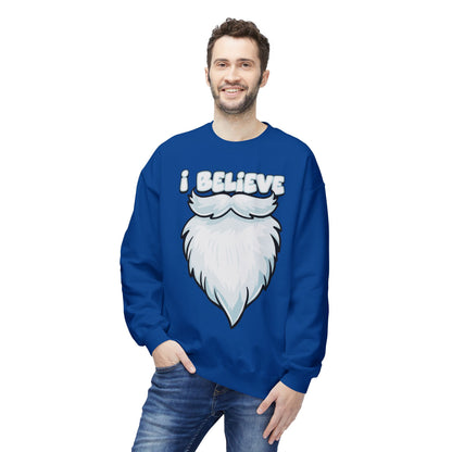 "I Believe" Santa Beard Holiday Crewneck Sweatshirt