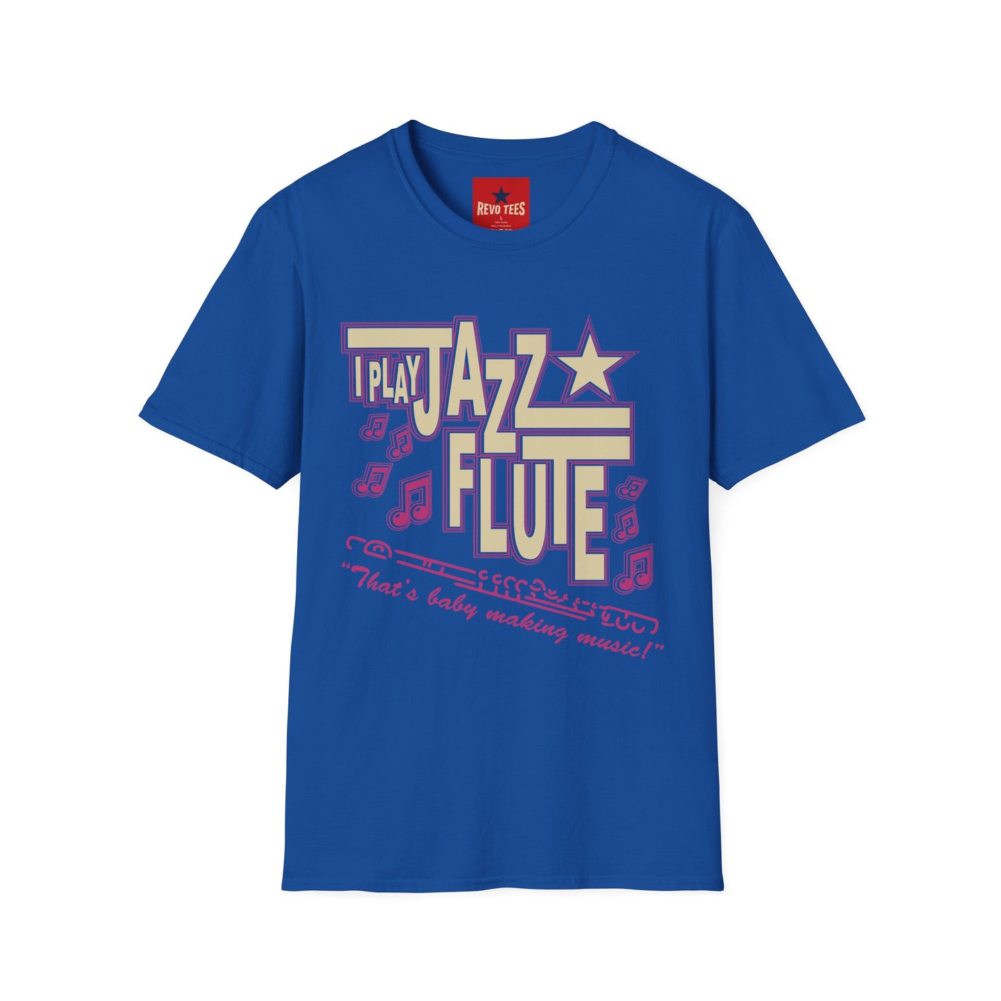 Jazz Flute Graphic Tee — Retro Musical Notes Shirt for Players & Fans