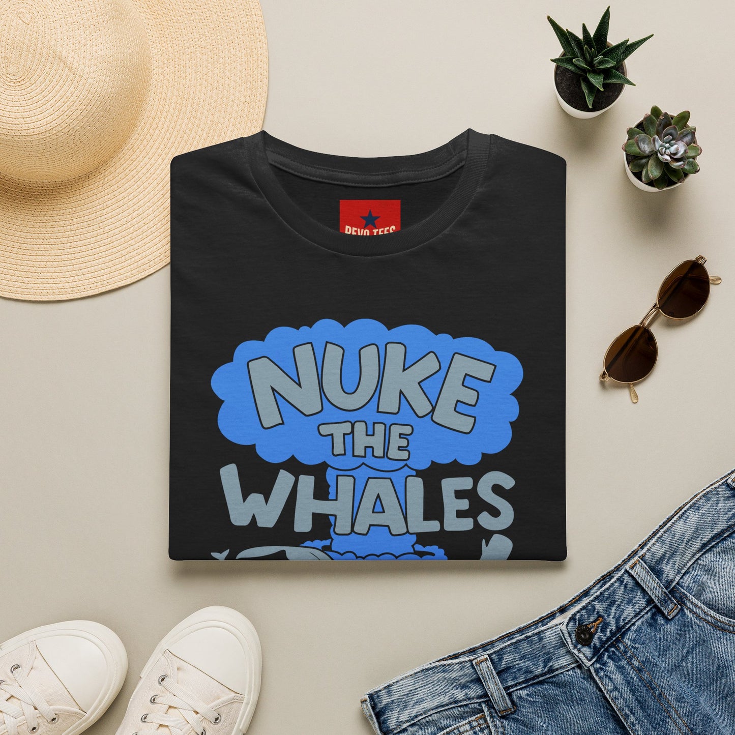 T-Shirt — 'Nuke the Whales' Satirical Graphic Tee (Funny Retro Ocean Design)