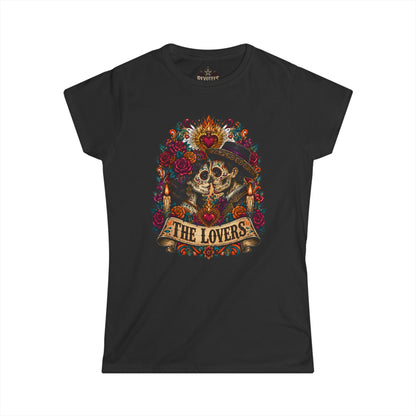 The Lovers Tarot Skull Tee — Romantic Day of the Dead Graphic Shirt