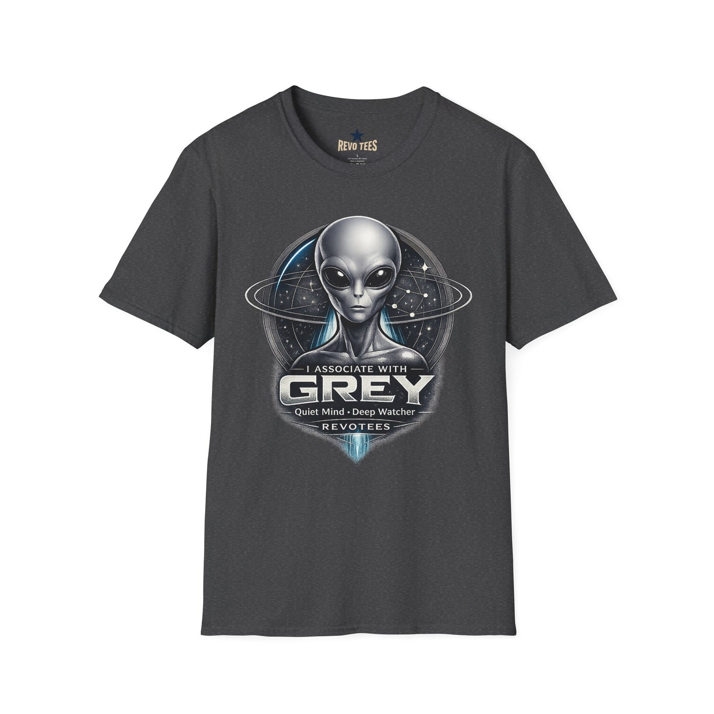 REVOTEES Alien Grey T-Shirt — Retro Sci‑Fi Extraterrestrial Graphic Tee
