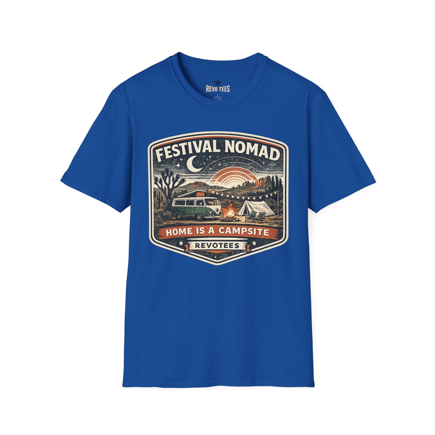 REVOTEES Festival Nomad Retro Camping Tee ("Home Is a Campsite")