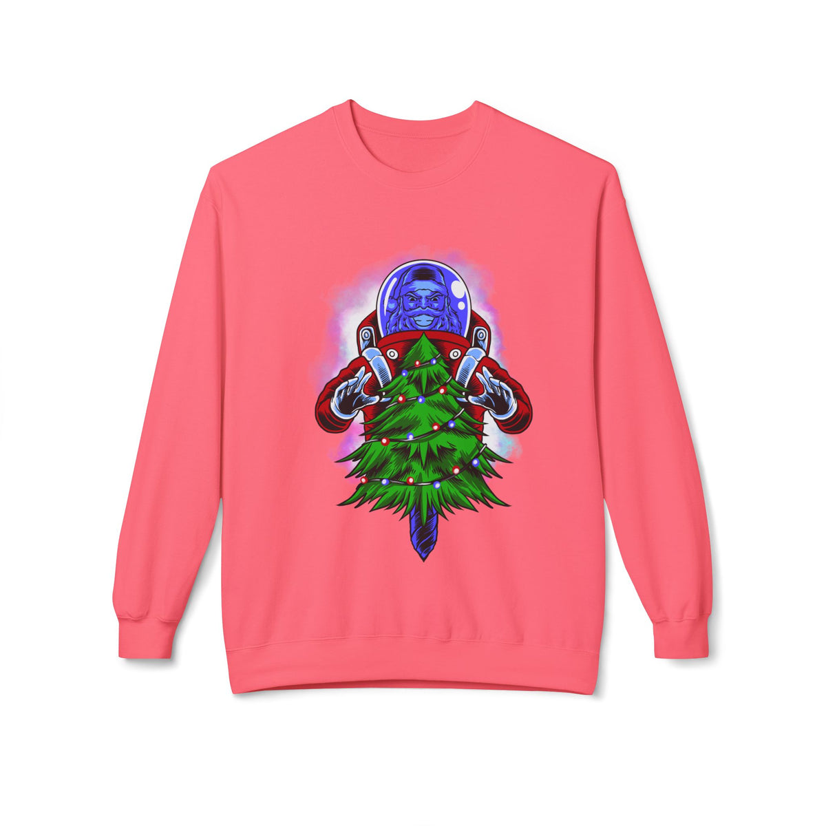 Astronaut Santa Pouncing on a Christmas Tree Crewneck Sweatshirt