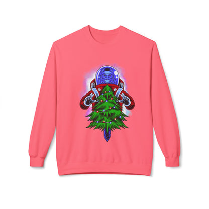 Astronaut Santa Pouncing on a Christmas Tree Crewneck Sweatshirt