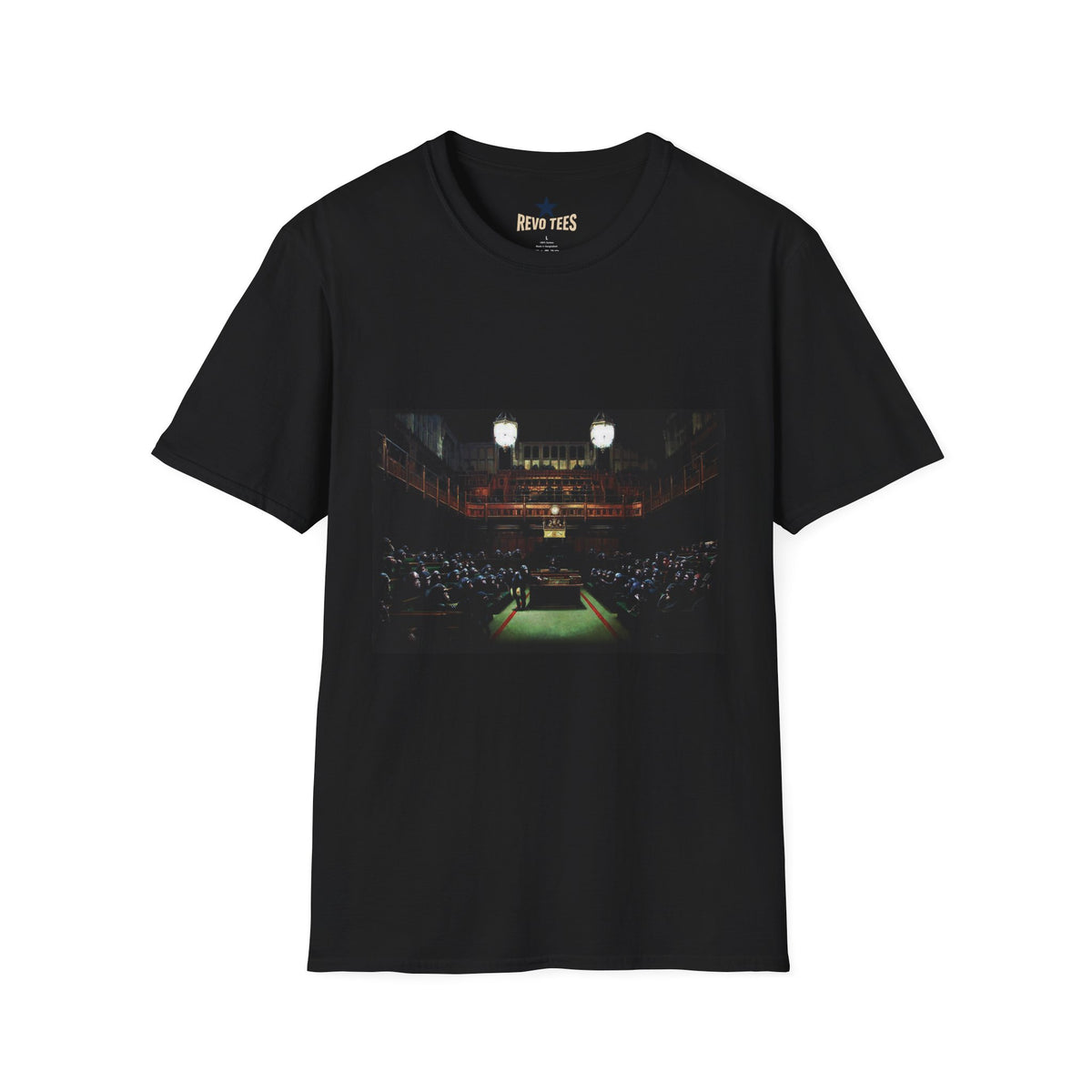 Revotees Banksy Courtroom Night Scene Vintage Courtroom Photo T-Shirt - alternate view 2