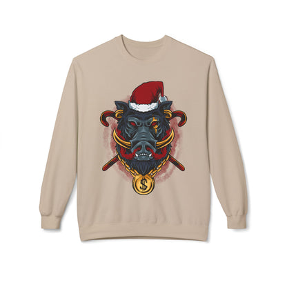 Boar Head Santa — Ugly Holiday Crewneck Sweater