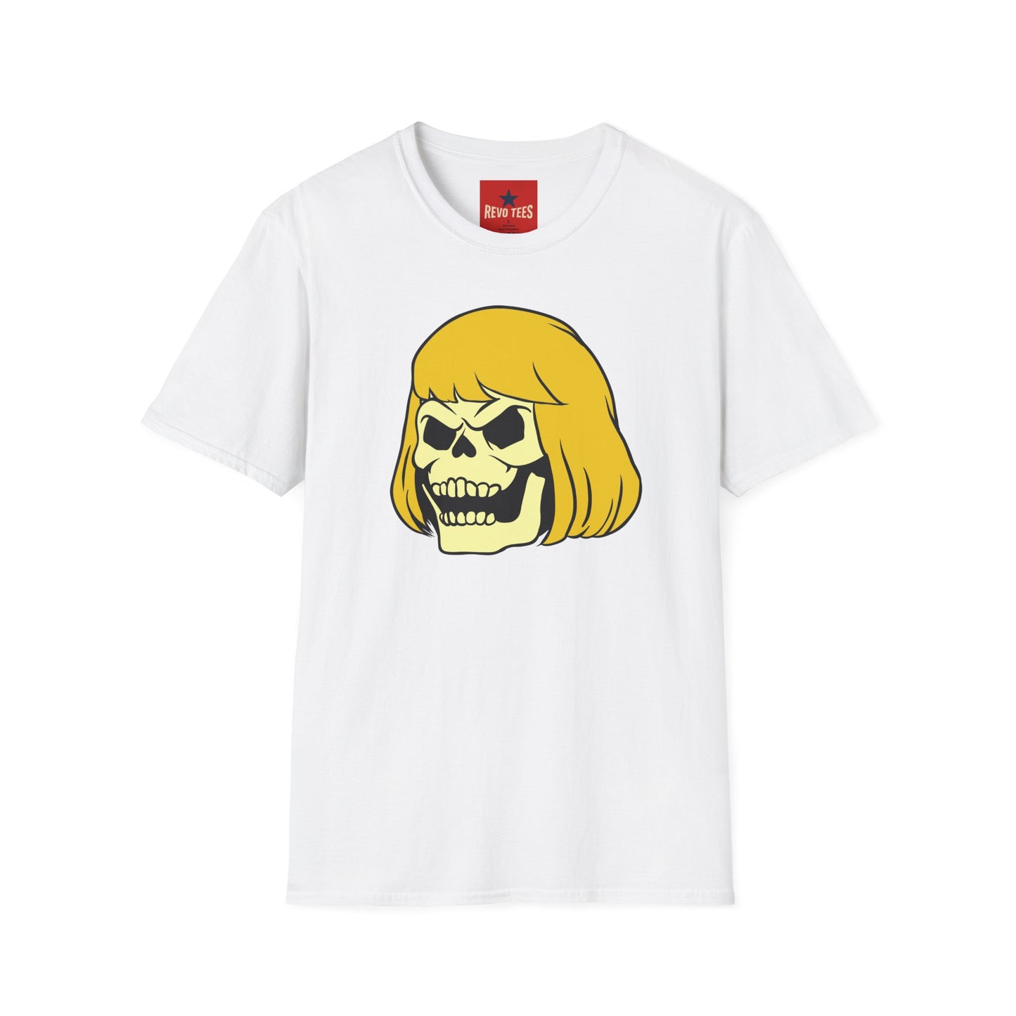 Skull with Blonde Bob T-Shirt — Retro Horror Cartoon Tee