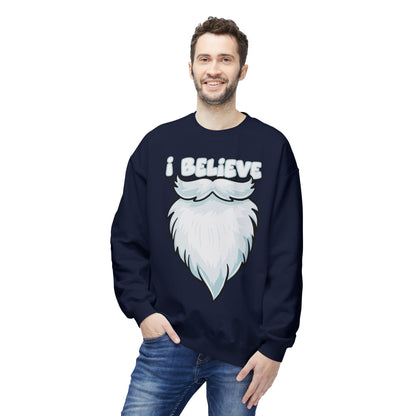 "I Believe" Santa Beard Holiday Crewneck Sweatshirt