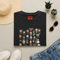Cute Chibi Characters Crewneck T‑Shirt — Cartoon Character Grid Tee