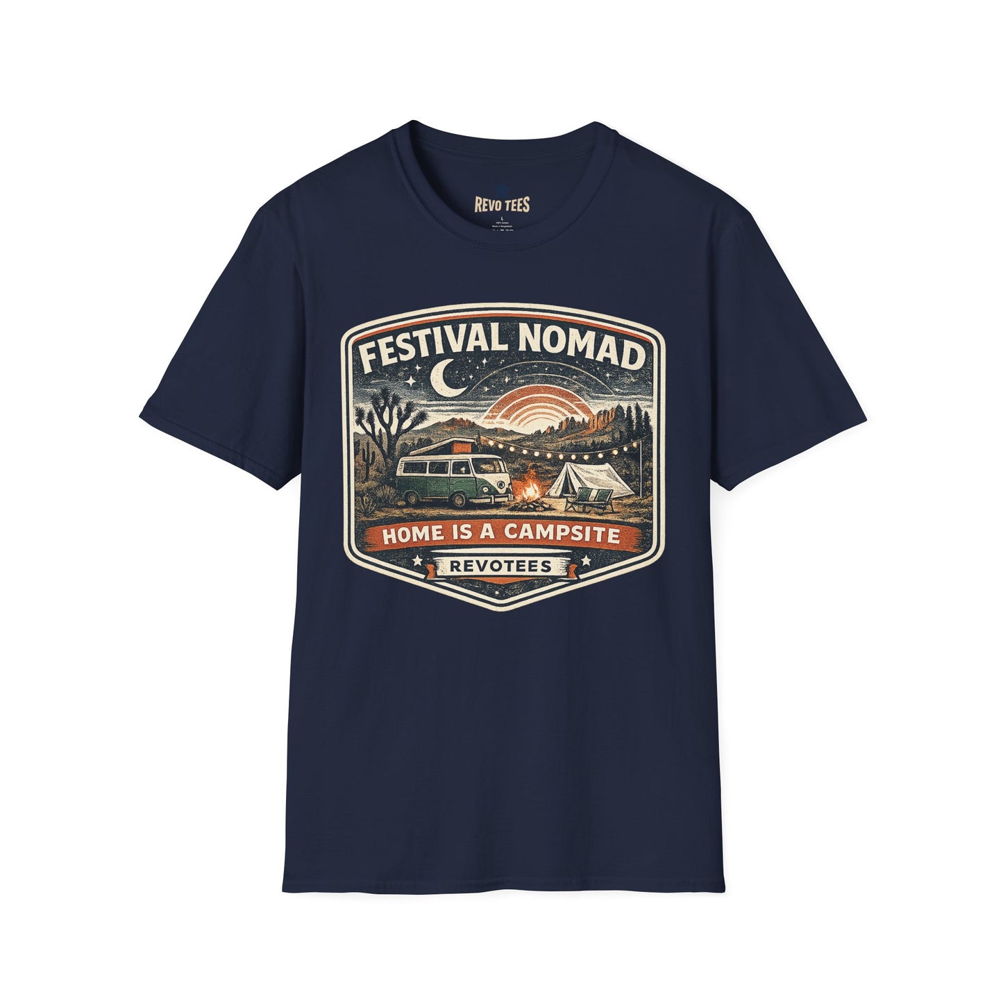 REVOTEES Festival Nomad Retro Camping Tee ("Home Is a Campsite")