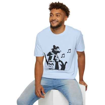 Music Cat T-Shirt — Black Silhouette Singing Rat Graphic Tee