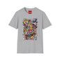 T-Shirt — Colorful Cartoon Characters Collage Graphic Tee