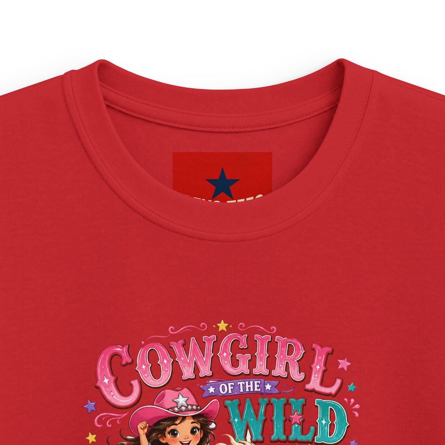 Kids Tee — "Cowgirl at Heart" Colorful Western Graphic (Cowgirl & Wild Print)