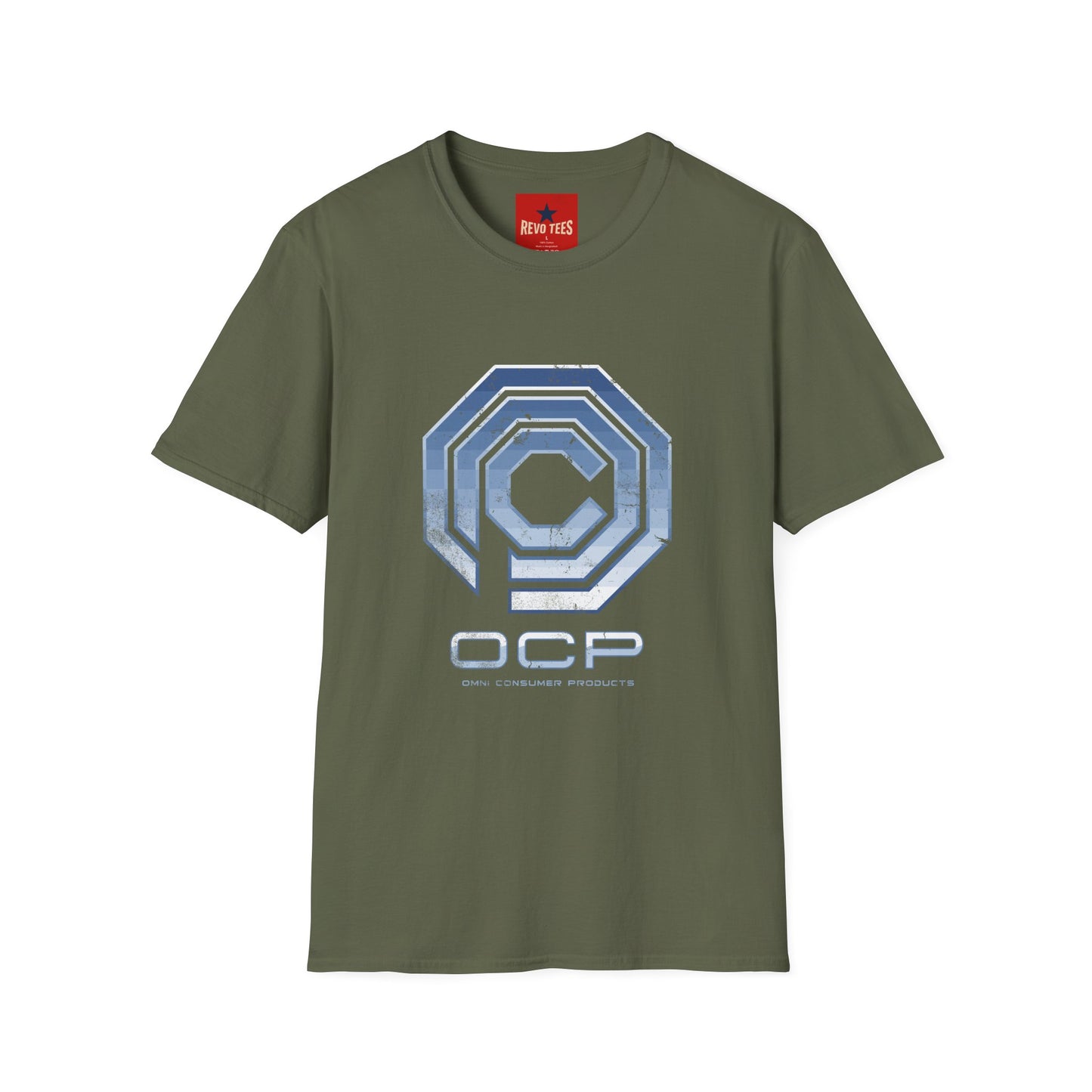 OCP Logo T‑Shirt — Retro Distressed Cyberpunk Company Tee