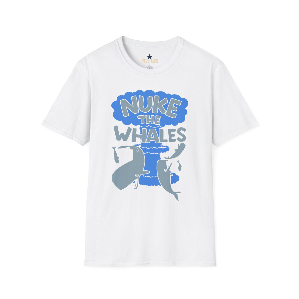 Revotees Nuke the Whales Satirical Graphic Funny Retro Ocean Design T-Shirt - alternate view 3