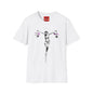 Banksy Crucifixion Balance Tee — Stenciled Jesus Holding Gift Bags Graphic T-Shirt