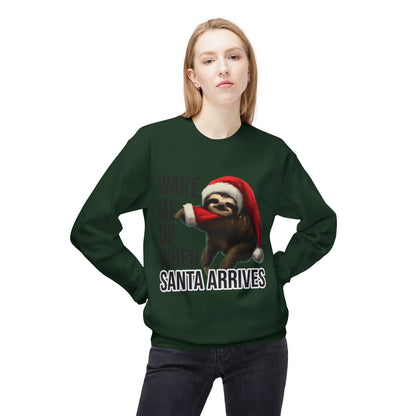 Sloth Santa Sweatshirt — "Wake Me Up When Santa Arrives" Holiday Crewneck