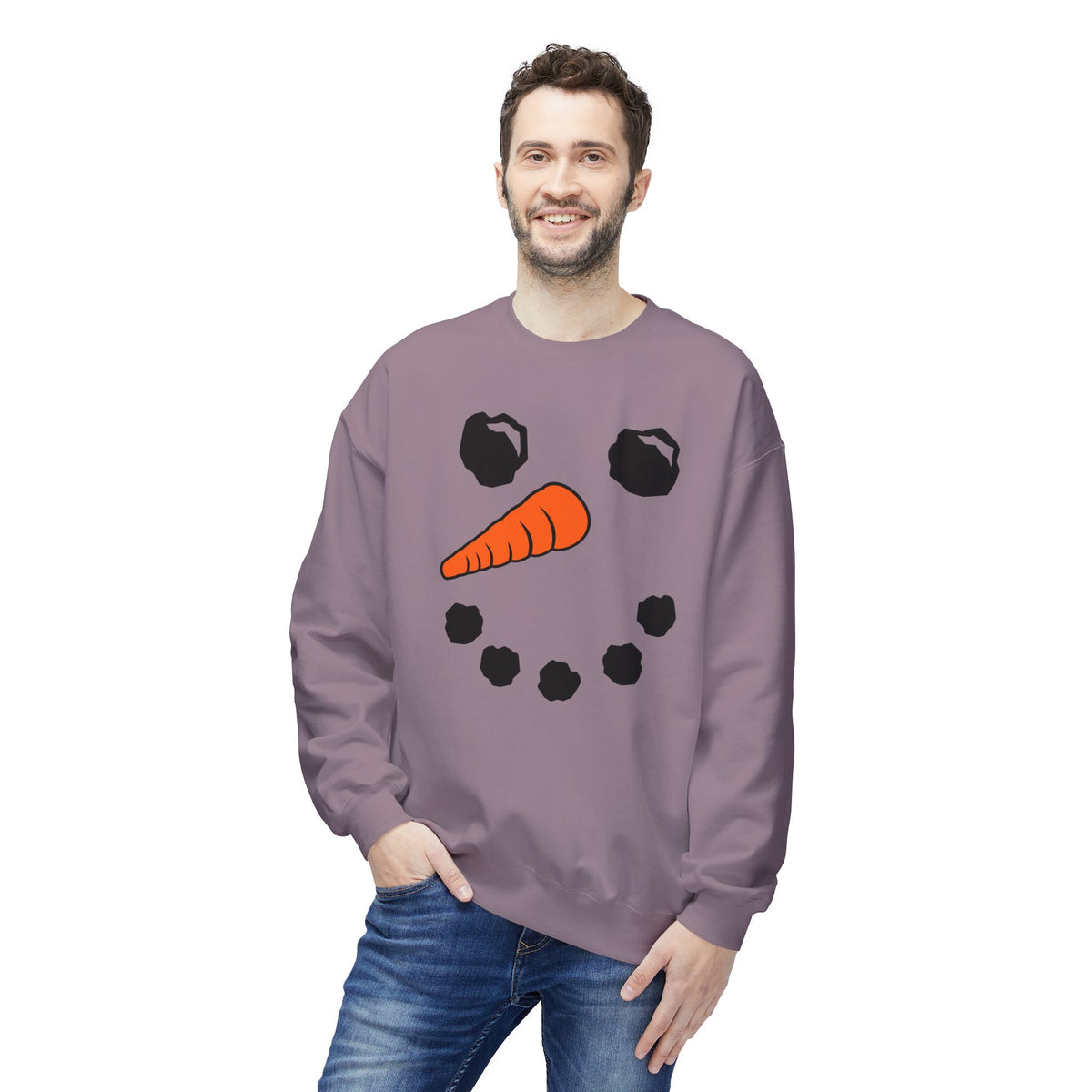Snowman Face Crewneck Sweatshirt — Cute Winter Holiday Pullover