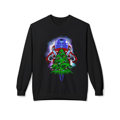 Astronaut Santa Pouncing on a Christmas Tree Crewneck Sweatshirt