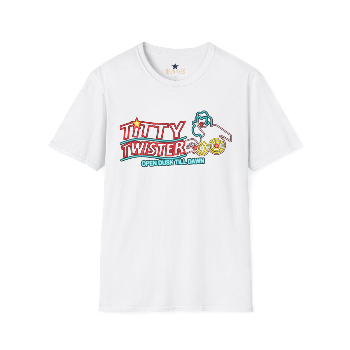 Revotees Titty Twister Neon Logo Open Dusk Till Dawn T-Shirt - alternate view 3