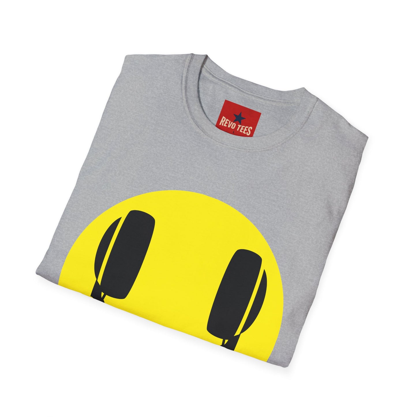 Smiley Face Headphones T-Shirt — Retro Music Lover Graphic Tee