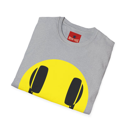 Smiley Face Headphones T-Shirt — Retro Music Lover Graphic Tee