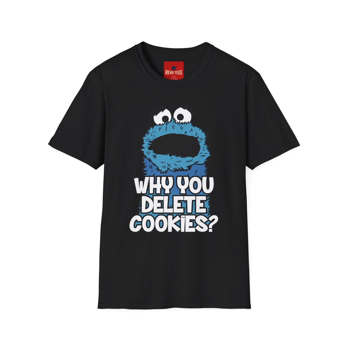 Cookie Monster "Why You Delete Cookies?" T-Shirt — Funny Retro Kids TV Graphic Tee