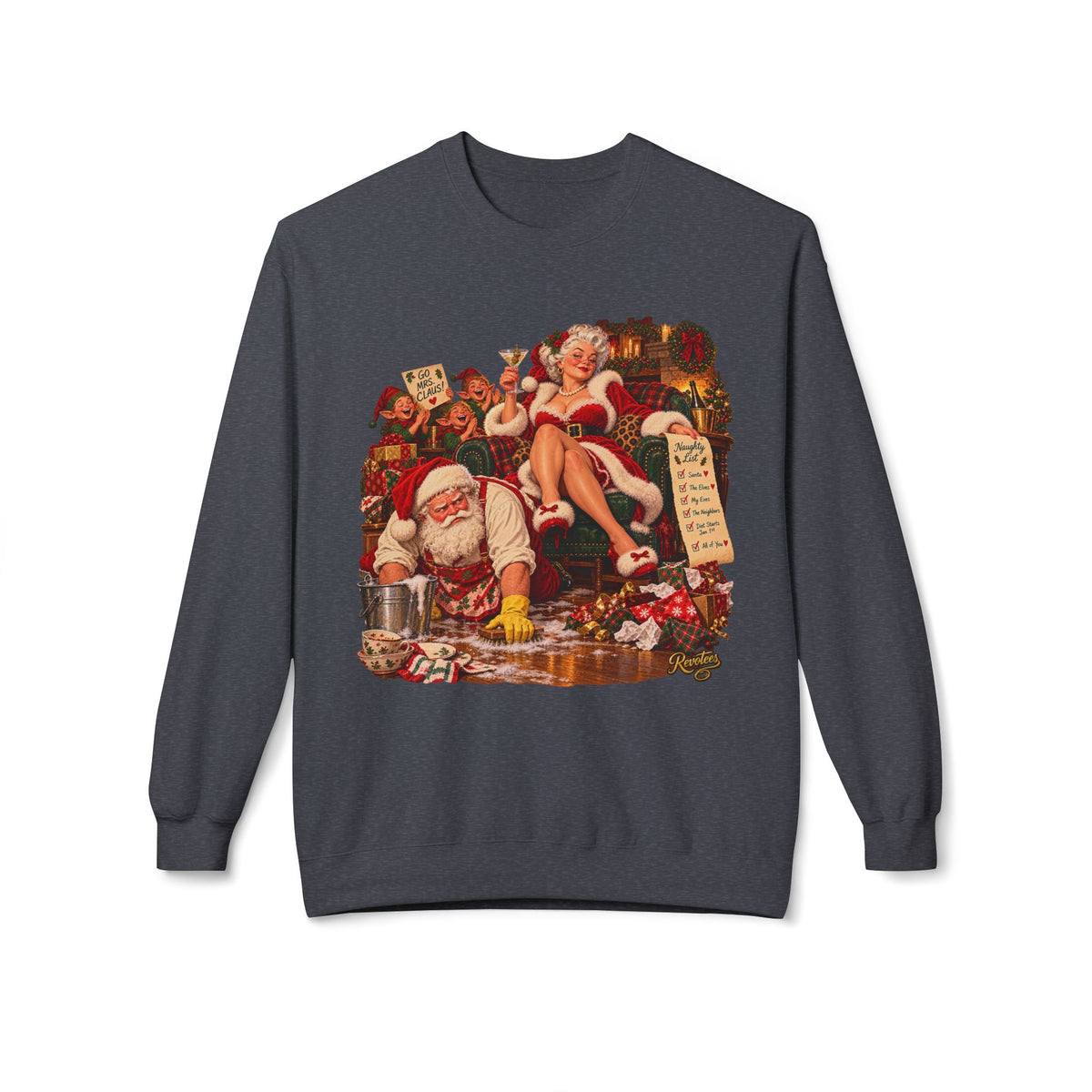 REVOTEES Vintage Santa Pin-Up Christmas Crewneck Sweatshirt