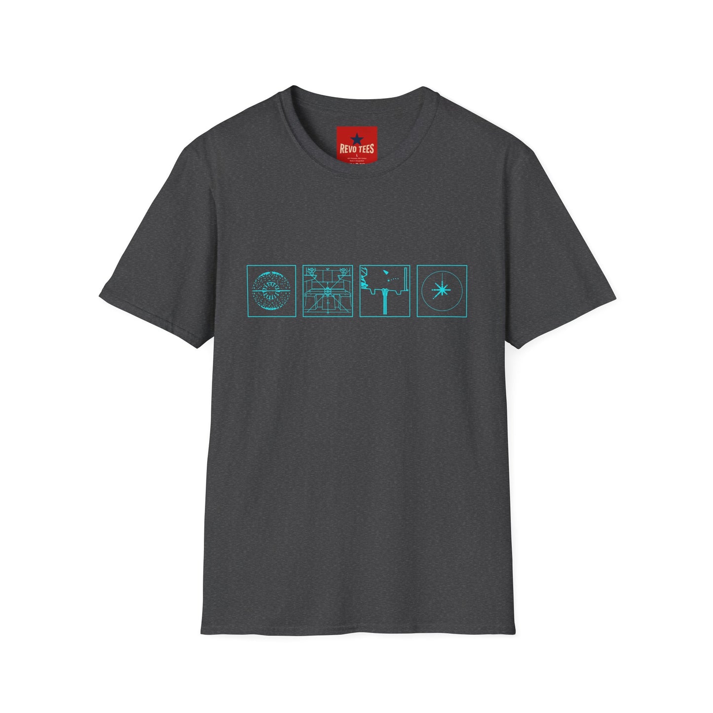 Minimal Celestial Icons T-Shirt — Light Blue Astrological Symbols