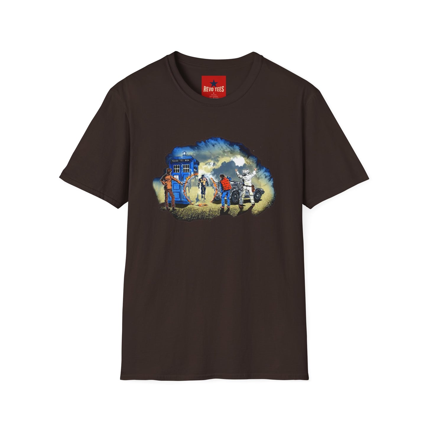 Sci‑Fi Adventure T‑Shirt — Time Traveler Crew Scene