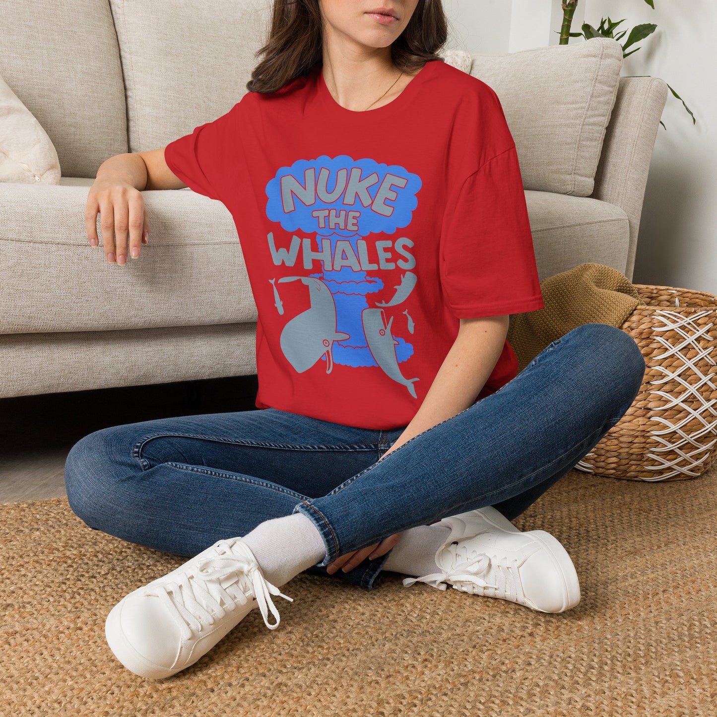 T-Shirt — 'Nuke the Whales' Satirical Graphic Tee (Funny Retro Ocean Design)