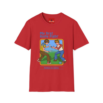 My First Knife Fight T-Shirt — Retro Dark Humor Graphic Tee