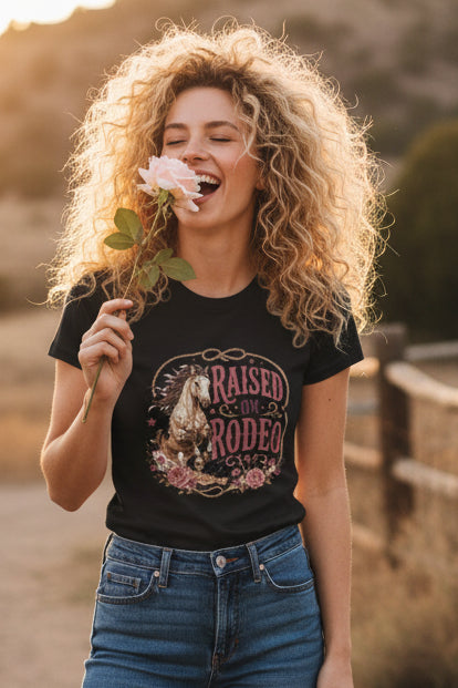 Revotees Raised on Rodeo Womens Vintage Horse Graphic Shirt T-Shirt - alternate view 3