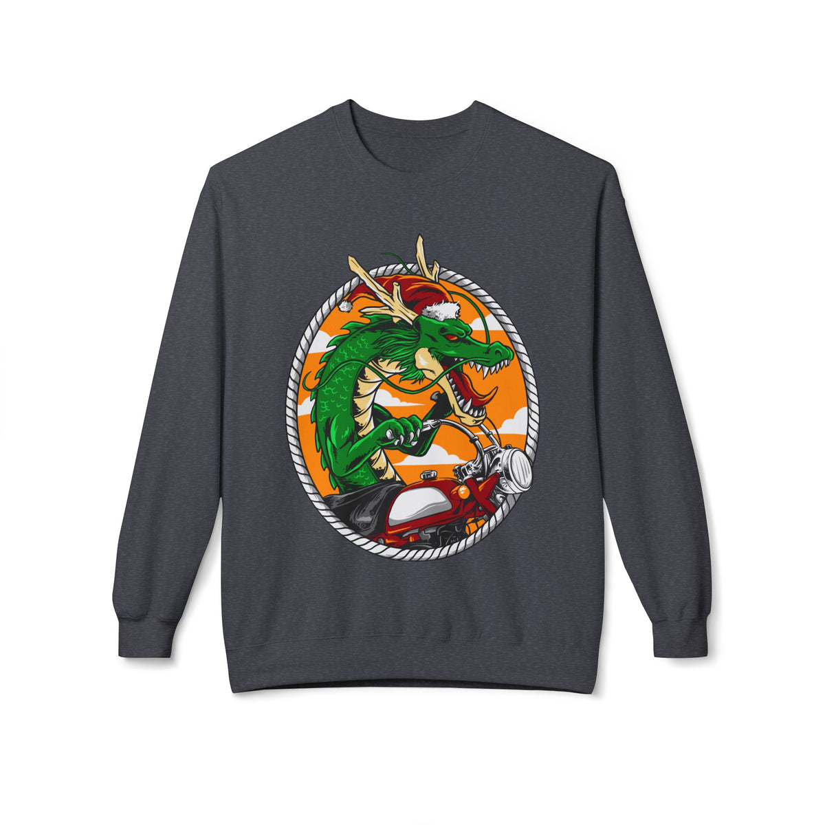 Dragon Santa Riding — Retro Green Dragon Surfing Crewneck Sweatshirt