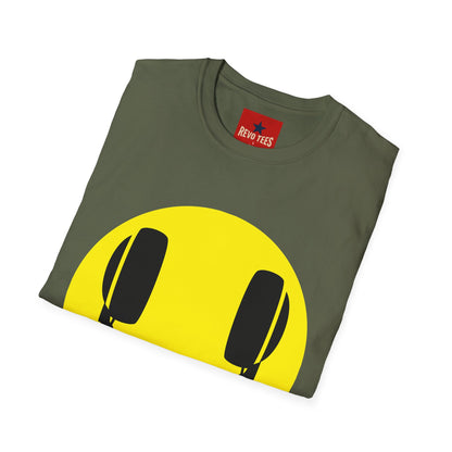 Smiley Face Headphones T-Shirt — Retro Music Lover Graphic Tee
