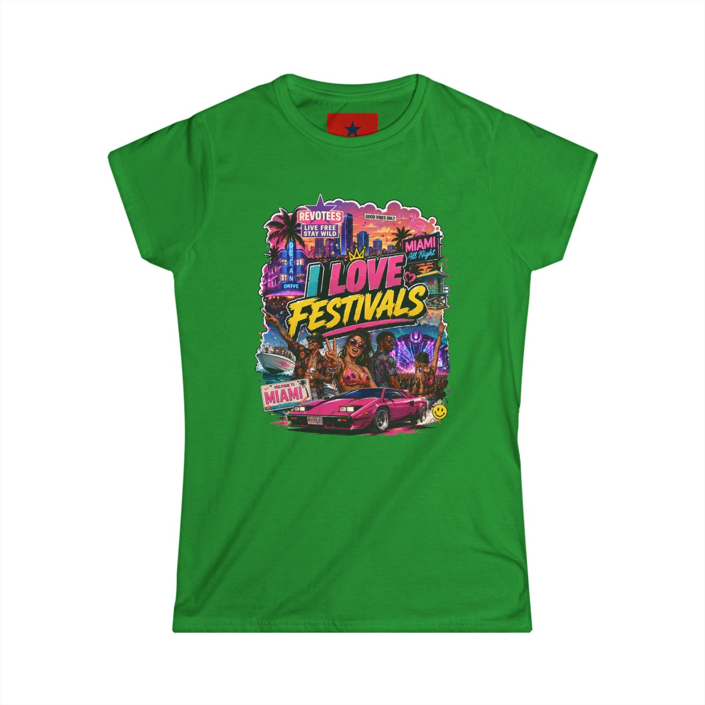 Festivals Collection: I LOVE FESTIVALS - Miami Style design round crew neck for Women