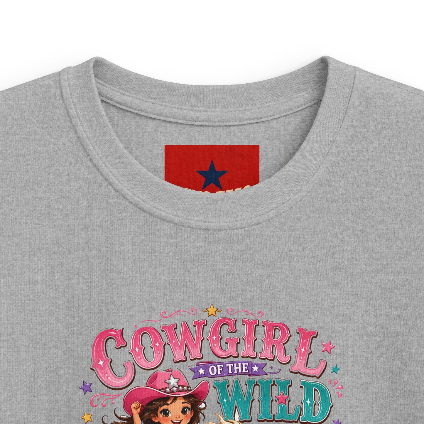 Kids Tee — "Cowgirl at Heart" Colorful Western Graphic (Cowgirl & Wild Print)