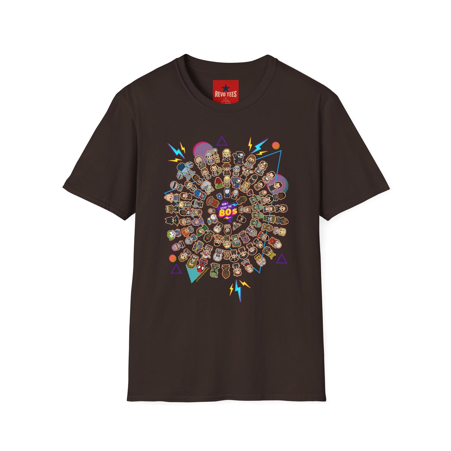 Retro Character Spiral T-Shirt — 80s Cartoon Cast Design