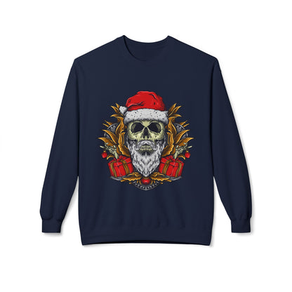 Skull Santa — Edgy Christmas Skull with Santa Hat and Gifts Crewneck Sweatshirt