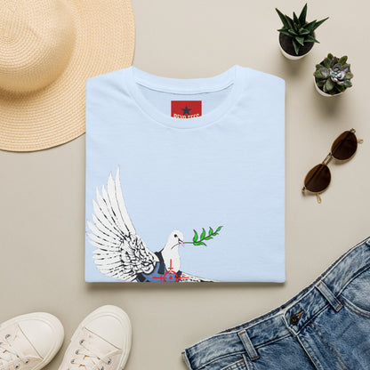 Banksy's Dove of Peace T‑Shirt — Flying Dove with Olive Branch & Earth Heart Graphic