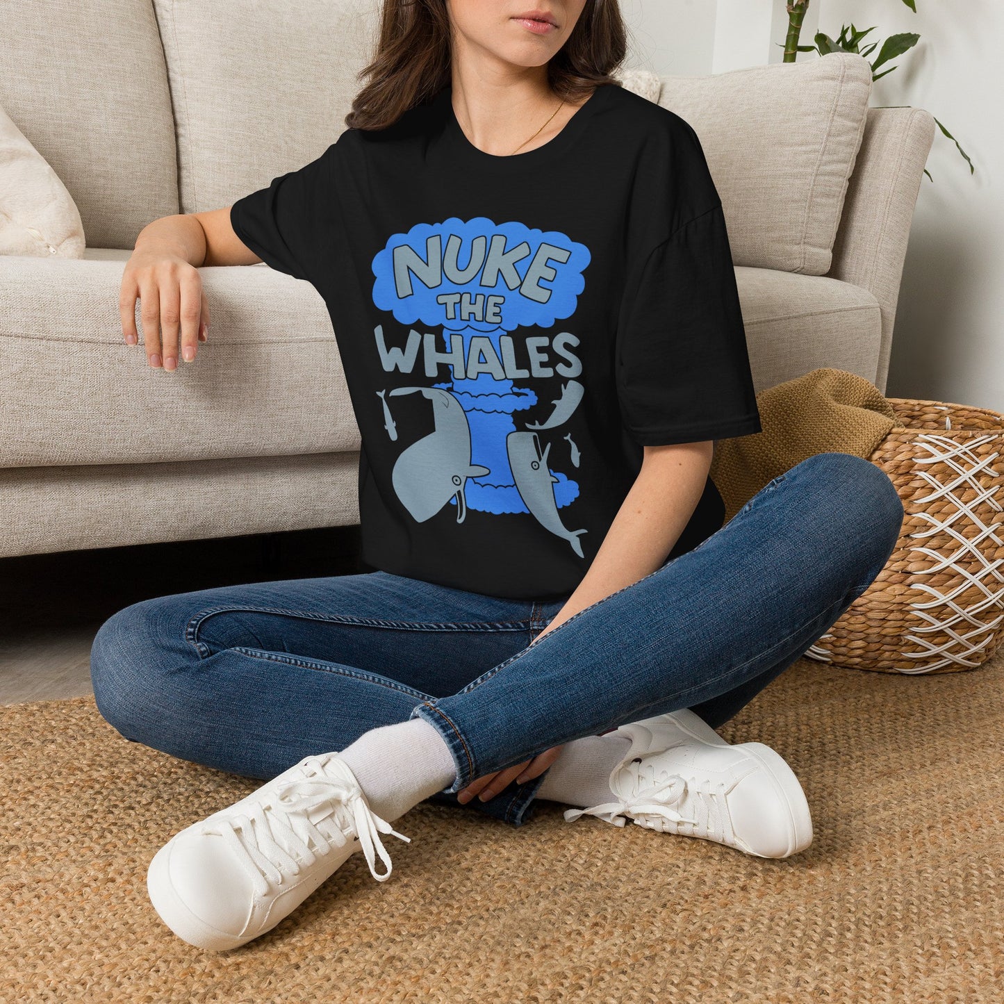 T-Shirt — 'Nuke the Whales' Satirical Graphic Tee (Funny Retro Ocean Design)