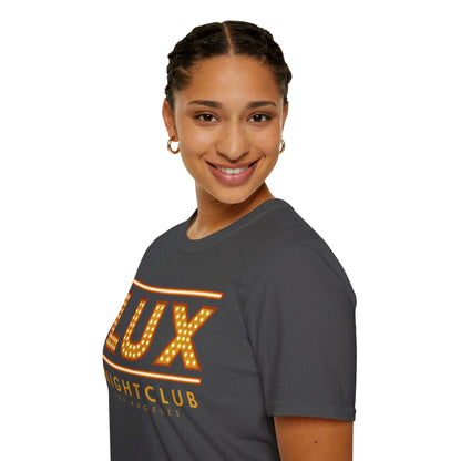 LUX Nightclub Graphic T-Shirt — Retro Marquee Sign Tee for Club Fans & Party Nights