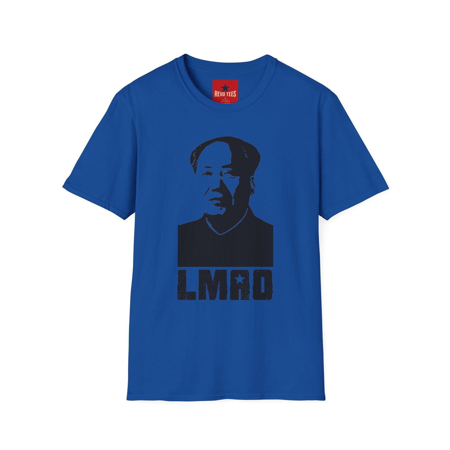 Graphic Tee with Bold Monochrome Portrait and "LMAO" Text
